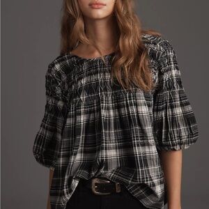 Pilcro Black and White Plaid Blouse